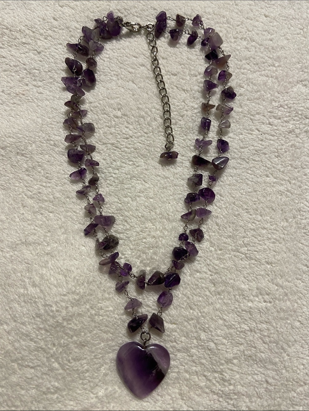 Amethyst Chip Heart Pendant Necklace - Purple